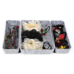 House of Quirk Felt Drawer Organizer Rectangle Set of 3 Drawer Organizers Tray for Office Gadgets and Jewelry Storage - Light Grey-picture-16