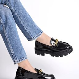 Shoetopia Metal Applique Detailed Loafers - Black-picture-20