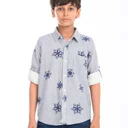 Zion Poplin Woven Full Sleeves Striped & Floral Printed Shirt - Blue-picture-28