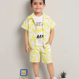 Ministitch Cotton Woven Half Sleeves Bananas Printed Coordinating Shirt & Shorts With Tee Set - Yellow-picture-14
