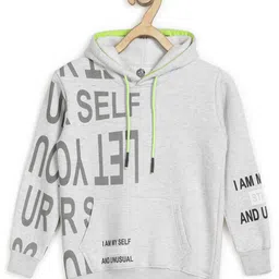 ALAN JONES Cotton Blend Knit Full Sleeves Typography Printed Light Winter Hooded Sweatshirt - Light Grey-picture-14