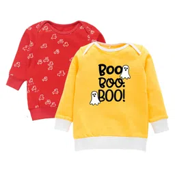 Kadam Baby Halloween Theme Cotton Knit Pack Of 2 Full Sleeves Boo Boo Boo Text Printed Light Winter Sweatshirt - Red & Yellow-picture-30