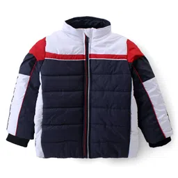 Babyhug Full Sleeves Colour Block Padded Jacket With Detachable Hood - Red & Navy Blue image 2