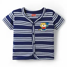 Babyhug 100% Cotton Knit Half Sleeves Antibacterial Front Open Vests with Tiger Print & Stripes Pack of 3 - Red White & Navy Blue image 2