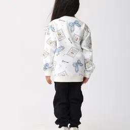 Anthrilo Fleece Knit Full Sleeves Cat Printed Winter Sweatshirt & Joggers Set - White & Black image 3