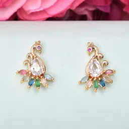 MEIRA JEWELLERY Artificial Stones Studded Peacock Shaped Studs-picture-20