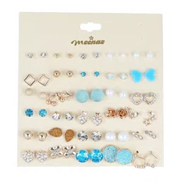 DressBerry Set Of 30 Gold-Plated Stones Studded & Pearls Beaded Contemporary Shaped Studs-picture-37