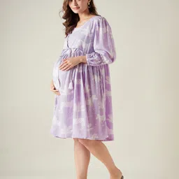 The Kaftan Company Three Fourth Sleeves Zebra Printed Maternity Dress - Purple image 4
