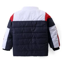 Babyhug Full Sleeves Colour Block Padded Jacket With Detachable Hood - Red & Navy Blue image 3