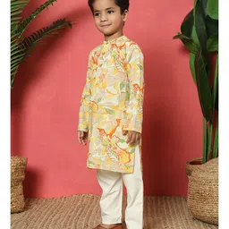 READIPRINT Cotton Full Sleeves Floral Printed Kurta & Pyjama Set - Yellow image 4