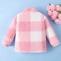 Mark & Mia Full Sleeves Fur Winter Jacket with Checks - Pink image 3