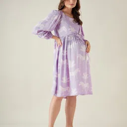 The Kaftan Company Three Fourth Sleeves Zebra Printed Maternity Dress - Purple image 5