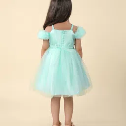 Babyhug Sleeveless Frill & Floral Detailing Solid Colour Fit & Flared Party Frock - Mint image 4