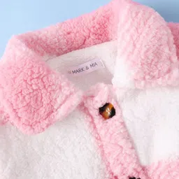 Mark & Mia Full Sleeves Fur Winter Jacket with Checks - Pink image 4