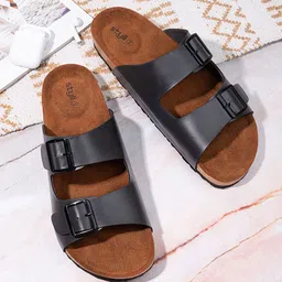 Styli Men Faux Leather Comfort Sandals With Double Buckle Straps image 1