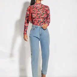 Stylecast X Slyck Floral Print High Neck Fitted Top image 2