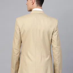 MANQ Men Beige Slim Fit Solid Single-Breasted Formal Blazer image 5