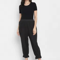BLANC9 Women Black Regular Fit Solid Regular Trousers image 3