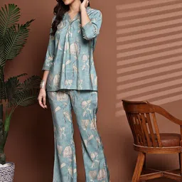 Claura Floral Printed V-Neck Chanderi Silk Tunic With Trouser image 4