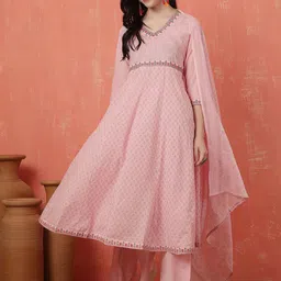 Anouk Women's PAnarkali Pure Cotton Embroidered Kurta Dupatta Set-image-68