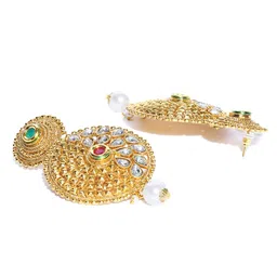 Crunchy Fashion Gold-Plated Textured Stone-Studded Circular Drop Earrings image 2