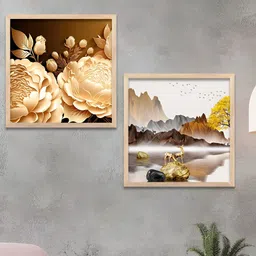 Kotart Brown & White 2 Pieces Abastract Wooden Wall Arts image 5