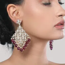 Auraa Trends Kundan Floral Chandelier Earrings With Maroon Beads And Pearls-picture-19