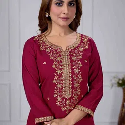 HB VENTURE Women Ethnic Motifs Embroidered Regular Thread Work Kurta with Trousers & With Dupatta image 2