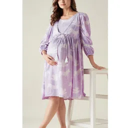 The Kaftan Company Three Fourth Sleeves Zebra Printed Maternity Dress - Purple-picture-10