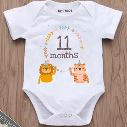 KNITROOT Half Sleeves Lion & Tiger Printed 11 Month Printed Onesie - White-picture-27
