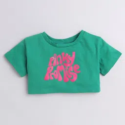 Aww Hunnie Cotton Jersey Half Sleeves  Pinky Promise Text Printed Crop Top - Green-picture-11