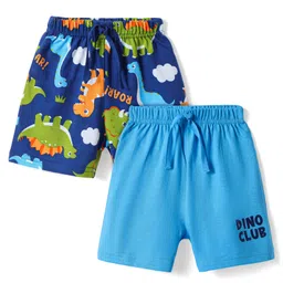 Babyhug Single Jersey Knit Mid Thigh Shorts with Dino Print Pack of 2 - Blue-picture-25