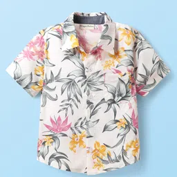 CrayonFlakes Rayon Woven Half Sleeves Floral Printed Shirt - Off White-picture-19