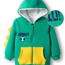 Mark & Mia Fleece Knit Full Sleeves Hooded Sweatjacket With Football Print & Kangaroo Pockets - Green-picture-13
