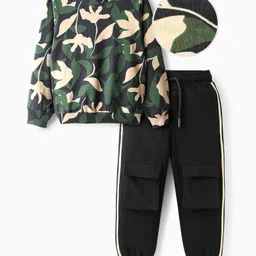 OLLINGTON ST. Cotton Full Sleeves Printed Sweatshirt & Joggers Set - Dark Green & Black-picture-21