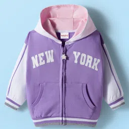 Babyhug Cotton Knit Full Sleeves Hooded SweatJacket with Front & Back Text Graphic & Kangaroo Pocket - Purple-picture-14