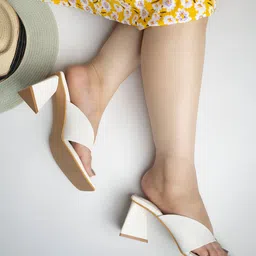 Shoetopia Solid Mules Heel Sandals - White-picture-30