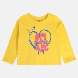 MINI KLUB Cotton Knit Full Sleeves Love Yourself Text Printed Top - Yellow-image-45