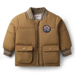 Babyhug Woven Full Sleeves Padded Jacket with Patch Detailing - Brown image 2