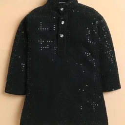 BT DEZINES Viscose Woven Full Sleeves Floral Embroidered & Sequins Embellished Kurta Pyjama Set - Dark Green image 3