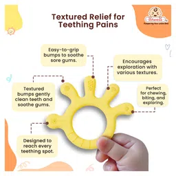 Infantso Non-Toxic Food-Grade Silicone Baby Teether, BPA-Free for Pain-Relief Easy Teething, for 2+ Months Babies (Yellow) image 3
