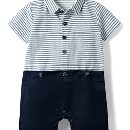 Mark & Mia Cotton Woven Half Sleeves Party Romper with Bow & Suspender with Stripes - Navy Blue image 3