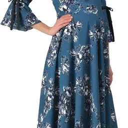 Rudraaksha Creations Floral Print Bell Sleeve Crepe A-Line Maxi Maternity Dress image 2