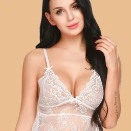 ZERJAMA Women Floral Lace Shoulder Straps Baby Doll with Briefs image 4