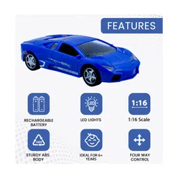 WISHKEY Plastic Remote Control Car for Kids 1:16 Racing RC Car Toy with High Gloss Finish Battery Operated Rechargeable RC Cool Design Sports Car Assorted 3+ Years (Pack of 1) image 4