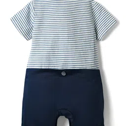 Mark & Mia Cotton Woven Half Sleeves Party Romper with Bow & Suspender with Stripes - Navy Blue image 4