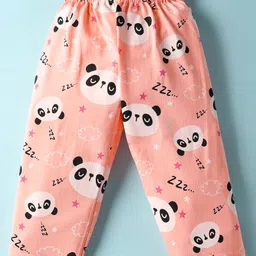 Teddy Sinker Knit Full Sleeves Co-ords Night Suit with Animal Print - Peach image 4