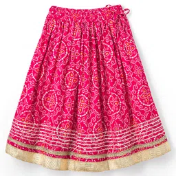 Teentaare Cotton Woven Half Sleeves Motif Printed Choli Lehenga Set with Dupatta & Lace Detailing - Dark Pink image 4