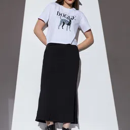 Globus Women Mid-Rise Solid Side Slit Straight Midi Denim Skirt-picture-34