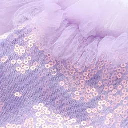 Babyhug Woven Sleeveless Mesh Party Dress With Floral Applique & Sequin Detailing On Yoke - Lavender image 5